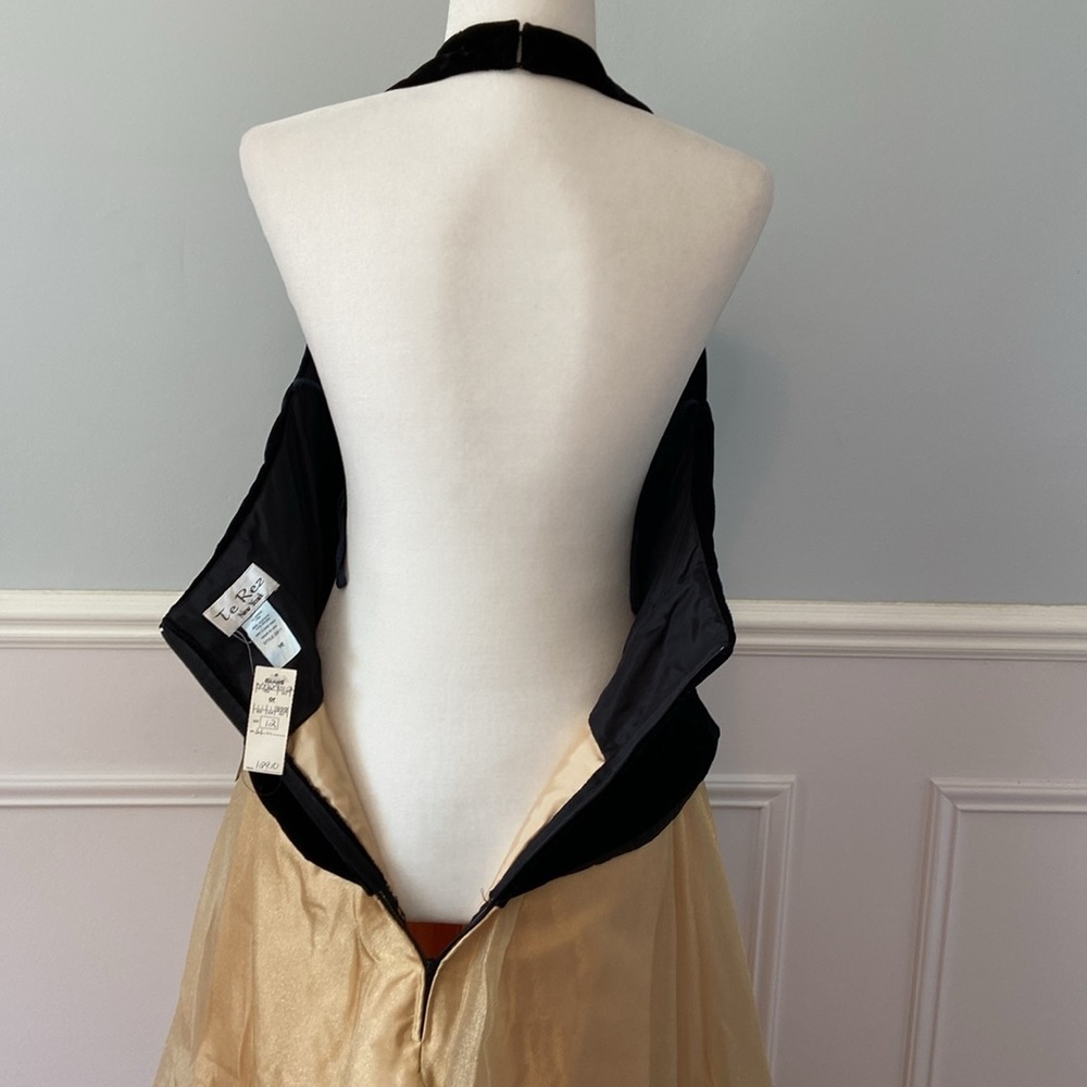 NWT80s Retro Victorian Ball Gown Party Dress Two Tone Velvet Gold Glitter Sz 12 - Picture 12 of 16